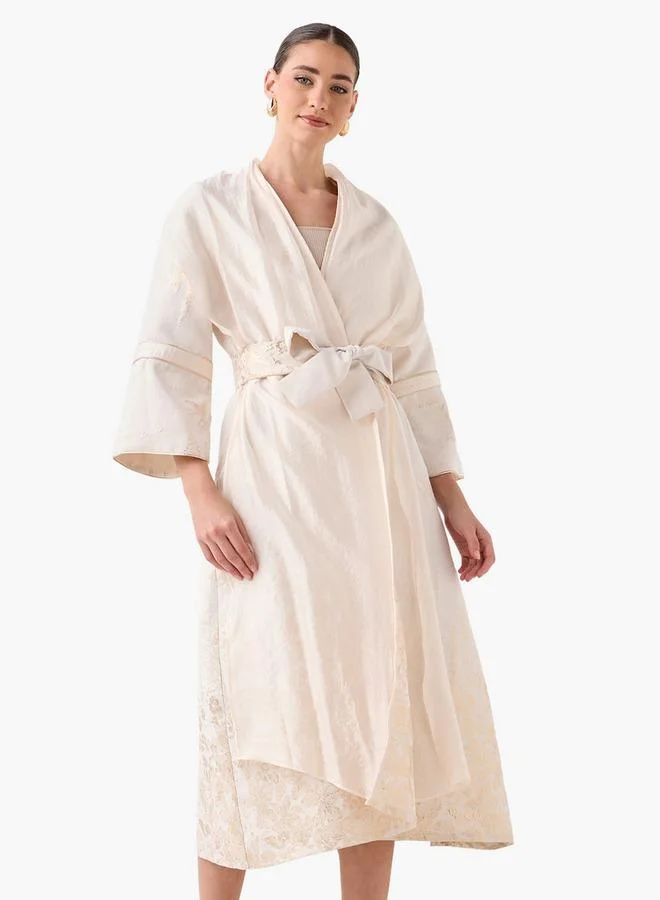 ايكونيك Iconic Relaxed Fit Jacquard Shrug with Tie-Up Belt